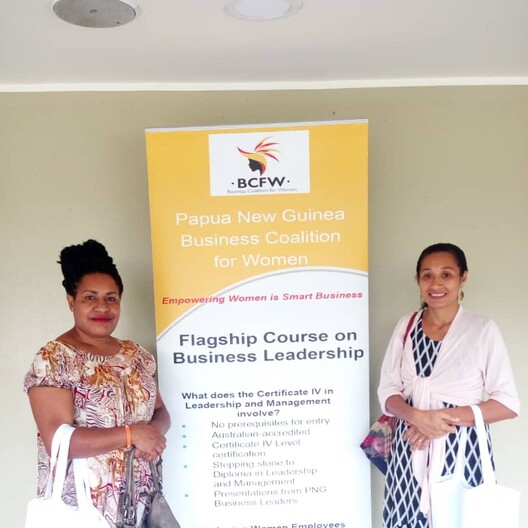 Miss Fiona Yandi (right) and Mrs Ravugerea Ginis (left) attending the BCFW Certificate IV Leadership & Management Course